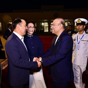 President Asif Ali Zardari departs from Manas International Airport for Pakistan after concluding his official visit to the Kyrgyz Republic. Marlen Mamataliyev, Speaker of the Kyrgyz Parliament, saw off the President at the airport.