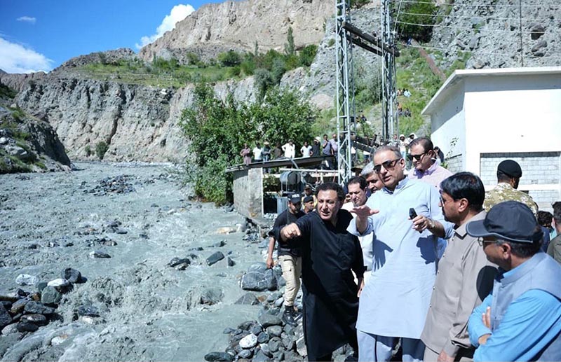 Federal Minister for Communications Abdul Aleem Khan Inspects restoration activity at the flood affected bridge near Sassi Harmosh Ansar Camp along the Skardu Gilgit Road