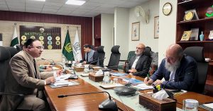Federal Minister for Commerce Jam Kamal Khan receiving briefing from Director General Trade Organizations (DGTO) Bilal Khan Pasha on preparations for the nationwide 2026-28 Trade Bodies' Elections, electoral reforms, and measures to ensure a transparent, credible and efficient election process.