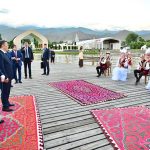 President Asif Ali Zardari, accompanied by President of the Kyrgyz Republic Sadyr Japarov, witnesses a traditional Kyrgyz cultural performance at the Rukh Ordo Cultural Center
