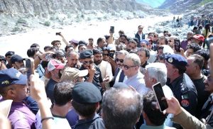 Federal Minister for Communications Abdul Aleem Khan Inspects restoration activity at the flood affected bridge near Sassi Harmosh Ansar Camp along the Skardu Gilgit Road