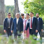 President Asif Ali Zardari and Marlen Mamataliyev, Speaker of the Jogorku Kenesh of the Kyrgyz Republic, walk to the Golden Yurt following their meeting
