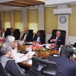 Federal Minister for Finance and Revenue, Senator Muhammad Aurangzeb, chairing a meeting of the Economic Coordination Committee (ECC) at the Finance Division