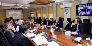 Federal Minister for Finance and Revenue, Senator Muhammad Aurangzeb, chairing a meeting of the Economic Coordination Committee (ECC) at the Finance Division