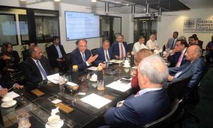 Federal Minister for Finance and Revenue, Senator Muhammad Aurangzeb, holding a meeting with members of the Pakistan Business Council (PBC) to discuss Pakistan’s economic outlook, reform agenda, and policy continuity