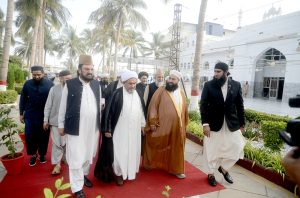 Coordinator National Paigham e Aman Committee Hafiz Muhammad Tahir Ashrafi along with others visiting Jamia Rashid.