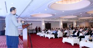 Adviser to the Federal Minister for Finance and Revenue, Mr. Khurram Schehzad, delivering the keynote address at the seminar titled “Pakistan Economic Outlook: FY2027 and Beyond