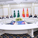 President Asif Ali Zardari in a meeting with Marlen Mamataliyev, Speaker of the Kyrgyz Parliament and senior MPs, at the State House Congress Hall