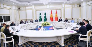 President Asif Ali Zardari in a meeting with Marlen Mamataliyev, Speaker of the Kyrgyz Parliament and senior MPs, at the State House Congress Hall