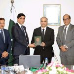 Deputy Chairman NAB, Sohail Nasir and PGA Ihtesham Qadir Shah presenting NAB shield to Mr. Justice Inaam Ameen Minjas of IHC at 3rd Orientation session held for judges of Islamabad Judiciary at PACA