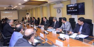 Federal Minister for Finance and Revenue, Senator Muhammad Aurangzeb, chairing the first meeting of the Committee on Genetically Modified (GM) Corn at the Finance Division.