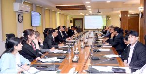 Federal Minister for Finance and Revenue, Senator Muhammad Aurangzeb, chairing the first meeting of the Committee on Genetically Modified (GM) Corn at the Finance Division.