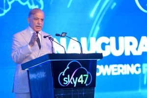Prime Minister Muhammad Shehbaz Sharif addresses the inaugural ceremony of Sky47, Pakistan’s first purpose-built, AI-ready Tier III/IV data center and sovereign cloud platform.