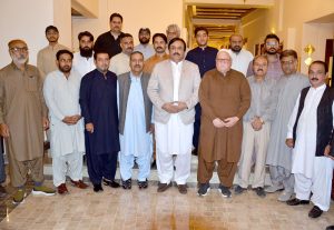A delegation of Kashmiri people led by Advocate Tariq Butt calls on Deputy Chairman Senate Syedal Khan Nasir in Quetta.