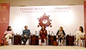 Sidra Iqbal shares her views during a panel discussion titled "Leading Beyond Performance: Wellbeing as the New Leadership Imperative", organized under Raabta, a public diplomacy initiative, in the federal capital.