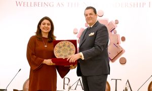 Sidra Iqbal shares her views during a panel discussion titled "Leading Beyond Performance: Wellbeing as the New Leadership Imperative", organized under Raabta, a public diplomacy initiative, in the federal capital.