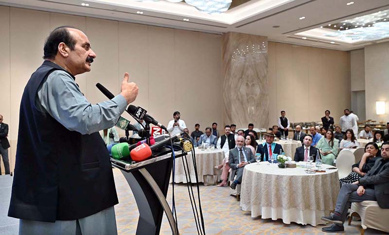 Chairman Prime Minister's Youth Programme Rana Mashhood Ahmed Khan addressing a "Conferral of Honorary Doctorate Degree Ceremony" at local hotel