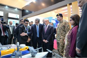 Prime Minister Muhammad Shehbaz Sharif and Chief of Army Staff and Chief of Defence Forces Field Marshall Syed Asim Munir visit stalls at exhibition in the Indus RAS Expo 2026