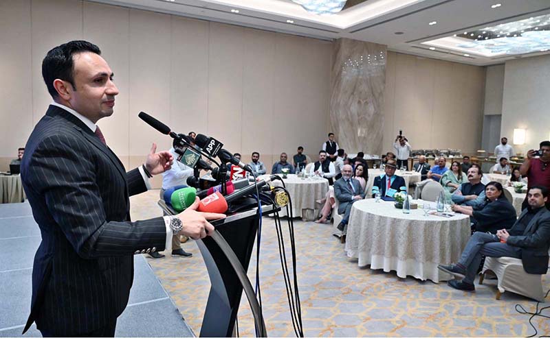 Advisor to the Prime Minister on Tourism, Sardar Yasir Ilyas Khan addressing a "Conferral of Honorary Doctorate Degree Ceremony" at local hotel