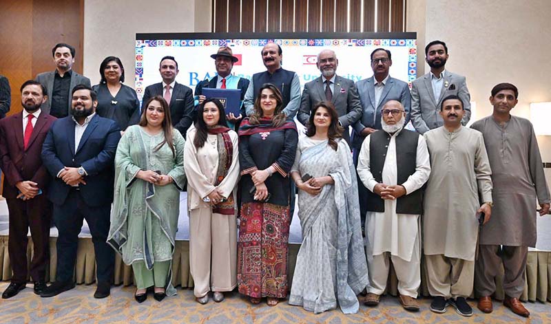 Group photo with Chairman Prime Minister's Youth Programme Rana Mashhood Ahmed Khan, Advisor to the Prime Minister on Tourism, Sardar Yasir Ilyas Khan and Aftab ur Rehman Rana, Managing Director Pakistan Tourism Development Corporation a "Conferral of Honorary Doctorate Degree Ceremony" at local hotel