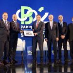Saad Ur Rahman Khan, Executive Committee Member, PBA and Managing Director of the Pakistan Kuwait Investment Company, presents a souvenir to Minister of State for Finance & Revenue Bilal Azhar Kayani during the Pakistan Banking Summit 2026 in Karachi. Chairman, Pakistan Banks Association, Zafar Masud; Vice Chairman, PBA, and CEO, Faysal Bank, Yousaf Hussain; Chairman, Steering Committee, Pakistan Banking Summit, and President & CEO, Bank Alfalah, Atif Bajwa; and CEO & Secretary General, PBA, Muneer Kamal are also present on stage