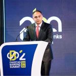 Minister of State for Fianance and Revenue, Bilal Azhar Kayni is delivering a speech at Pakistan Banking Association Summit 2026