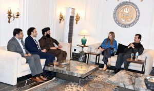 Chairman Senate, Syed Yousaf Raza Gilani in a meeting with Pir Hassan Haseeb, Eidgah Sharif along with Bilal Bin Saqib, Chief Executive and Chairman Of The Pakistan Crypto Council, at Eidgah Sharif.