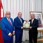 Federal Minister for National Food Security and Research Rana Tanveer Hussain receives a commemorative souvenir from Ahmed El Bouari, Minister of Agriculture, Fisheries, Rural Development and Forests of the Kingdom of Morocco following their bilateral meeting in Rabat