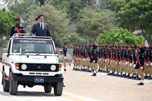Sindh Chief Minister Syed Murad Ali Shah addresses the 132nd Passing-Out Parade of Recruit Training Course (RTC) Batch-5/2025 at Shahid Hayat Police Training College, Saeedabad.