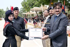 Sindh Chief Minister Syed Murad Ali Shah addresses the 132nd Passing-Out Parade of Recruit Training Course (RTC) Batch-5/2025 at Shahid Hayat Police Training College, Saeedabad.