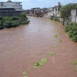 A view of the swollen Korang Nullah at Ghouri Town following heavy rainfall in the twin cities after the opening of Rawal Dam spillways, causing a significant rise in the water level