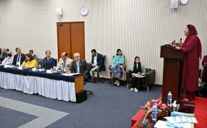 Minister of State for Federal Education and Professional Training, Ms. Wajiha Qamar, addressing the opening ceremony of the 'Strategic Planning and Leadership Excellence Programme' for Vice Chancellors and Pro-Vice Chancellors at NIBAF