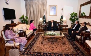President Asif Ali Zardari in a meeting Ms Hao Yuejiao, President of the China Africa & Asia Trade & Cooperation Promotion Association, at Aiwan-e-Sadr.