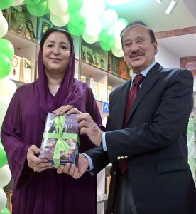 Minister of State for Federal Education and Professional Training, Ms. Wajiha Qamar talking to media persons during her visits to the National Book Foundation.