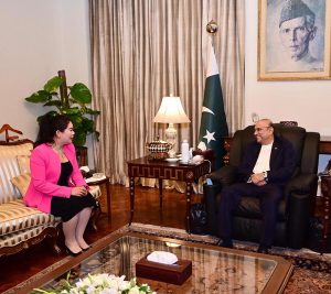 President Asif Ali Zardari in a meeting Ms Hao Yuejiao, President of the China Africa & Asia Trade & Cooperation Promotion Association, at Aiwan-e-Sadr.