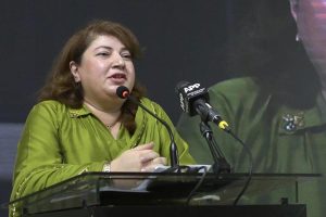 Acting Managing Director of Associated Press of Pakistan (APP) Sabeen Usman Khattak addressing during function in connection with Pakistan Independence Day celebrations at Information Service Academy (ISA). APP/IFD/TZD
