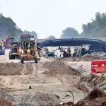 Heavy machinery is deployed at an underpass construction site along Park Road as development work progresses in the federal capital