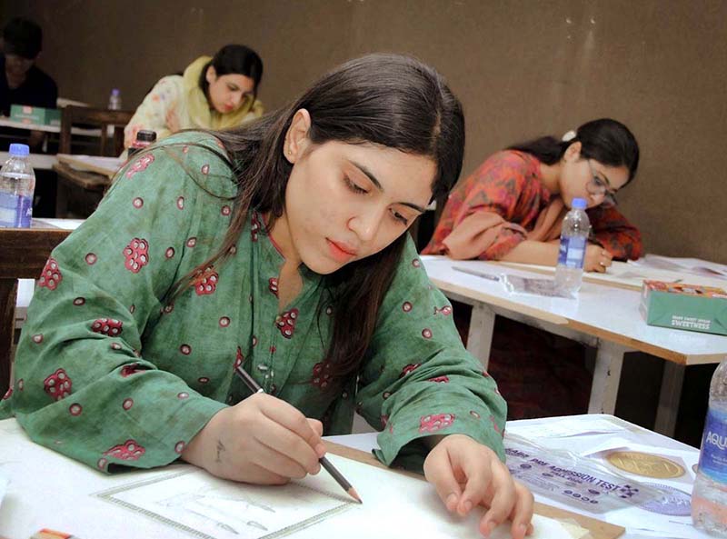 Students giving entry test 2026-27 for Various Art and Design Degree Programs at University of Art & Design and Heritage, Jamshoro