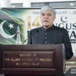 Ambassador Shafqat Ali Khan, Pakistan's Envoy to the UAE addresses the gathering during the 80th Independence Day ceremony at the Embassy of Pakistan