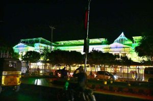 A view of the beautifully illuminated Irrigation Department building as the nation prepares to celebrate Pakistan’s 79th Independence Day on August 14.