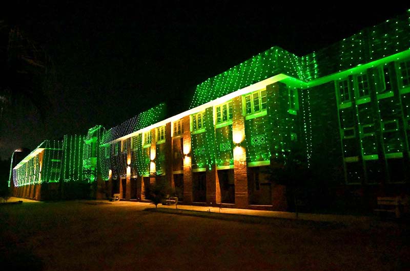 The University of Sargodha building illuminated as part of celebrations marking Pakistan’s Independence Day