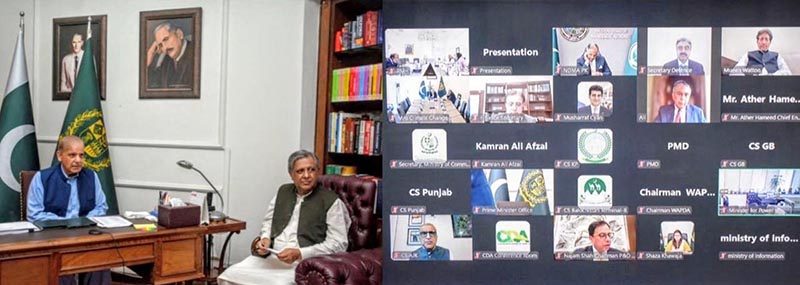 Prime Minister Muhammad Shehbaz Sharif chairs a meeting regarding recent monsoon rains and reviews progress of relief andrehabilitation activities