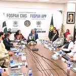 Federal Minister for Law and Justice Senator Azam Nazeer Tarar addresses the launch ceremony of FOSPAH’s Complaint Management System, mobile app and revamped website at the FOSPAH headquarters