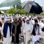 A large number of people participate in a rally to celebrate the 12th Rabi-ul-Awal (the birth anniversary of Prophet Muhammad ﷺ)