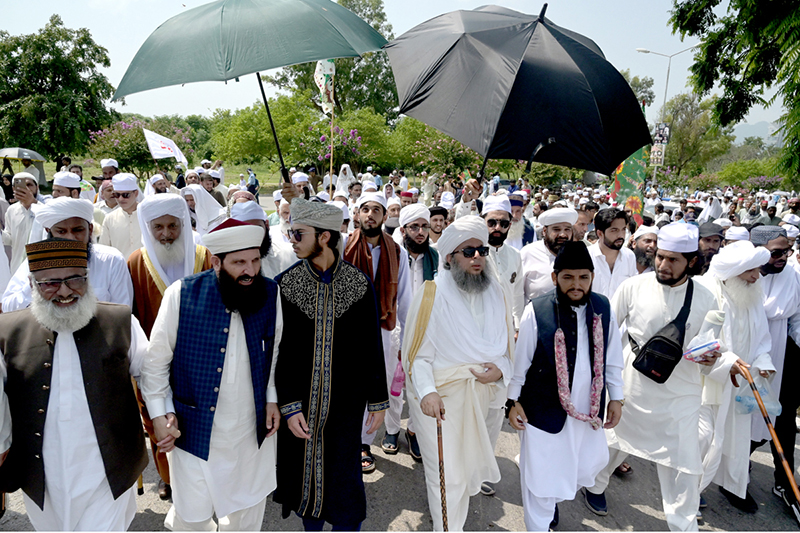 A large number of people participate in a rally to celebrate the 12th Rabi-ul-Awal (the birth anniversary of Prophet Muhammad ﷺ)