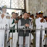Federal Minister for Maritime Affairs Muhammad Junaid Anwar Chaudhary offering Fatheha after laying floral wreath at Mazar-e-Quaid