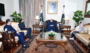 President Asif Ali Zardari meeting Chief Minister Balochistan Mir Sarfraz Bugti at Aiwan-e-Sadr. PPP Women's Wing President Ms. Faryal Talpur and former Balochistan Minister Mir Ali Hassan Zehri also present