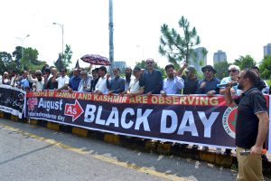 India’s Independence Day is being observed as a “Black Day” under the auspices of the All Parties Hurriyat Conference (APHC) and the Jammu and Kashmir Liberation Cell, with a protest demonstration outside the National Press Club