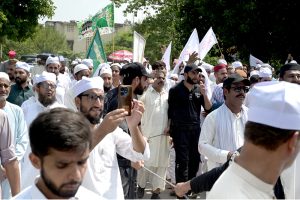 A large number of people participate in a rally to celebrate the 12th Rabi-ul-Awal (the birth anniversary of Prophet Muhammad ﷺ)