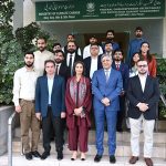 Federal Minister for Law and Justice Senator Azam Nazeer Tarar poses for a group photo with Federal Ombudsperson (Chairperson) Ms. Fauzia Viqar and other participants during the launch ceremony of FOSPAH’s Complaint Management System, mobile app and revamped website at the FOSPAH headquarters
